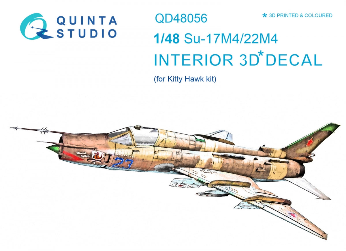 Intérieur coloré imprimé en 3D sur papier décalcomanie Quinta Studio QD48056 Su-17M4/22M4 (pour kit KittyHawk) 1/48