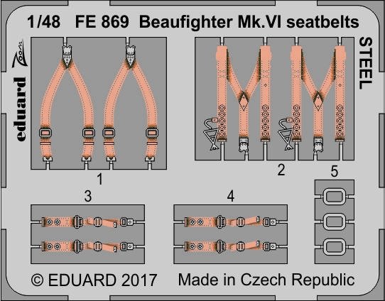 Ceintures de sécurité Eduard FE869 Beaufighter Mk. VI en acier Tamiya 1/48