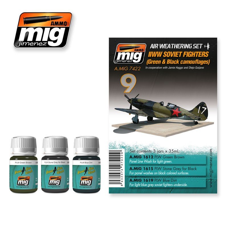 Munitions pour avions soviétiques Mig Jimenez 7422 de la Seconde Guerre mondiale (camouflage vert et noir)