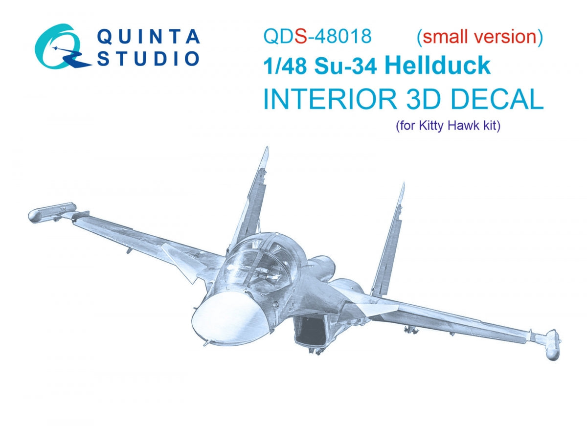 Intérieur coloré imprimé en 3D sur papier décalcomanie Quinta Studio QDS-48018 Su-34 (KittyHawk) (Petite version) 1/48