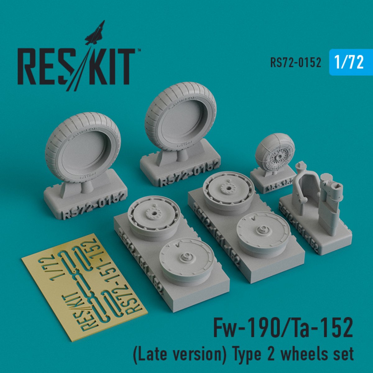 RESKIT RS72-0152 FW-190/TA-152 (VERSION TARDIVE) JEU DE ROUES TYPE 2 1/72