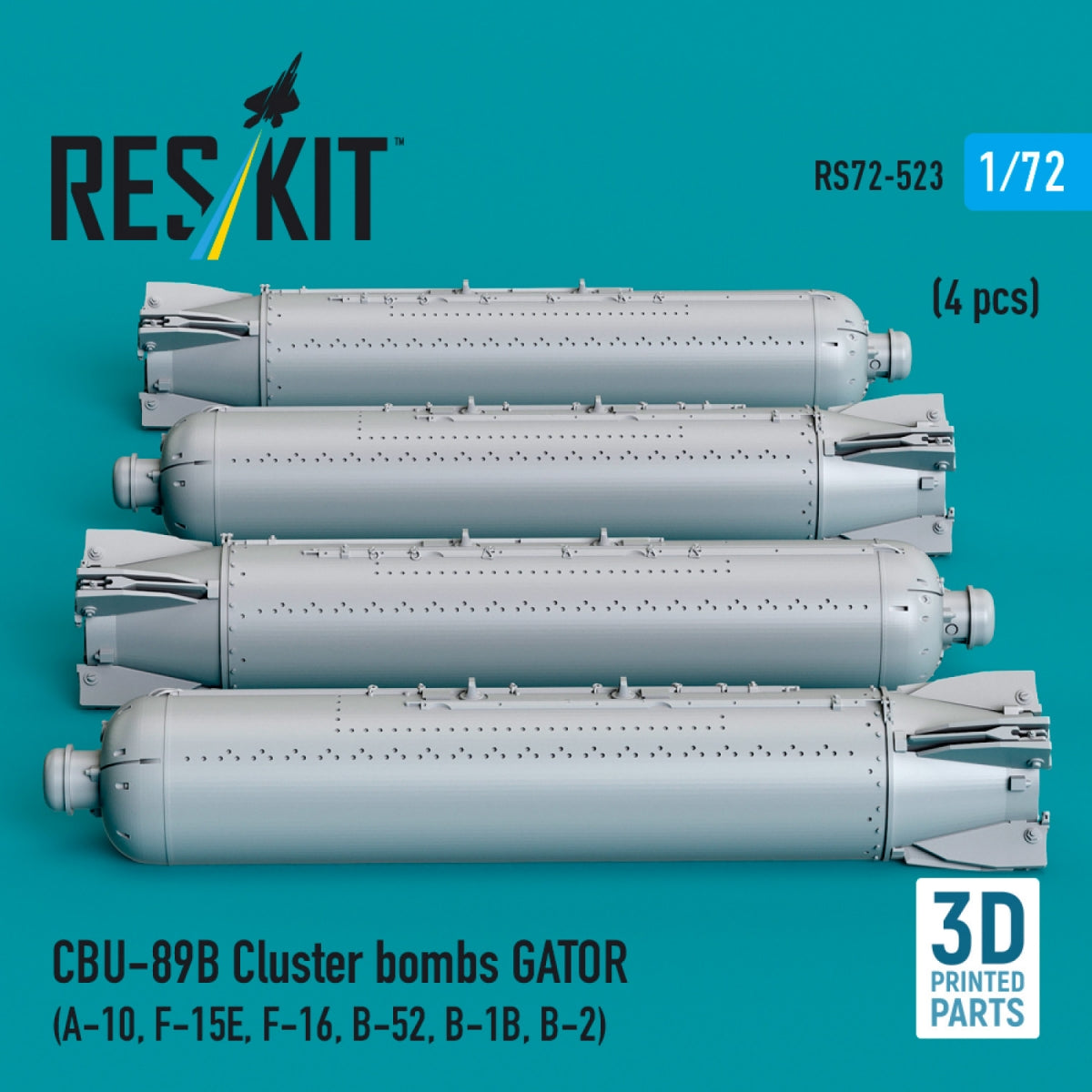 RESKIT RS72-0523 Bombes à fragmentation CBU-89B GATOR (4 pièces) (Impression 3D) 1/72 – image 2