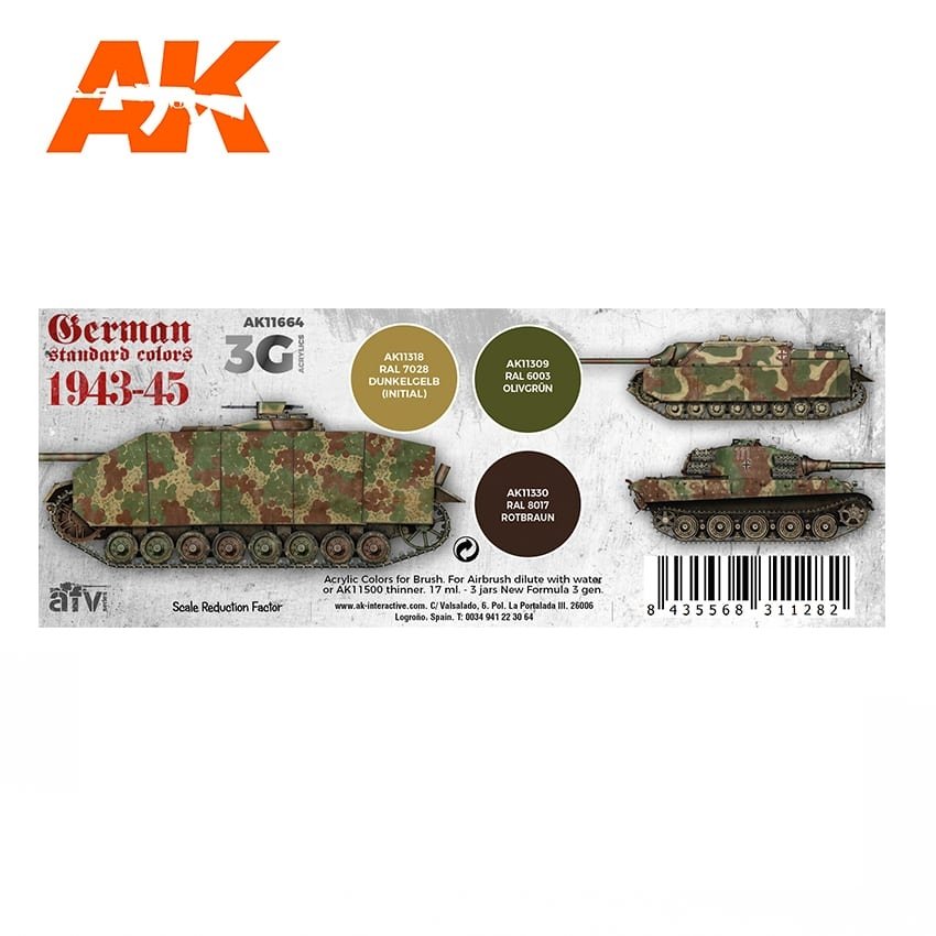 AK Interactive AK11664 3G COULEURS STANDARD ALLEMANDES 1943-1945 3x17 ml  – immagine 2
