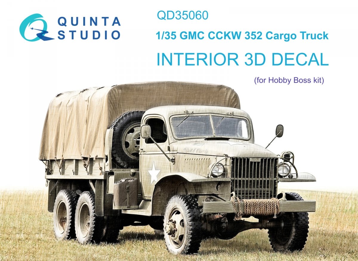 Quinta Studio QD35060 GMC CCKW 352 Camion cargo, intérieur imprimé en 3D et coloré sur papier décalcomanie (HobbyBoss) 1/35