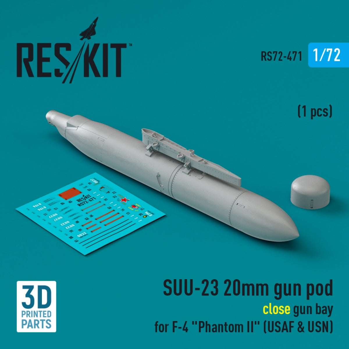 RESKIT RS72-0471 SUU-23 Nacelle de canon de 20 mm (baie fermée) pour F-4 « Phantom II » (USAF) (1 pièce) (Impression 3D) 1/72 – Bild 2