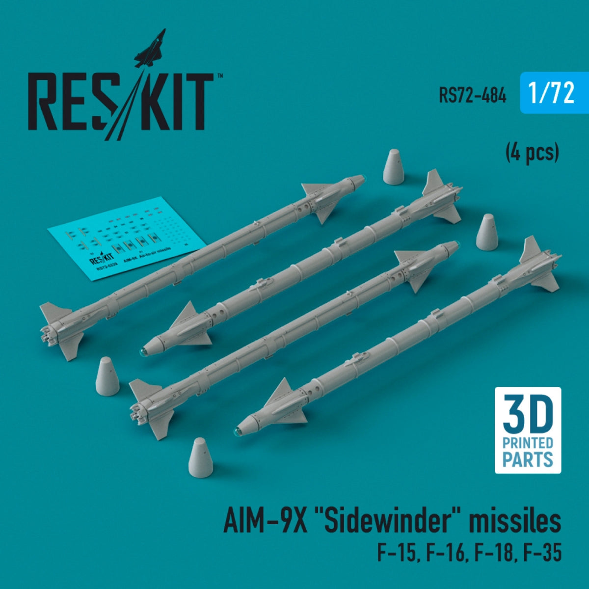 Missiles AIM-9X « Sidewinder » RESKIT RS72-0484 (4 pièces) (Impression 3D) 1/72