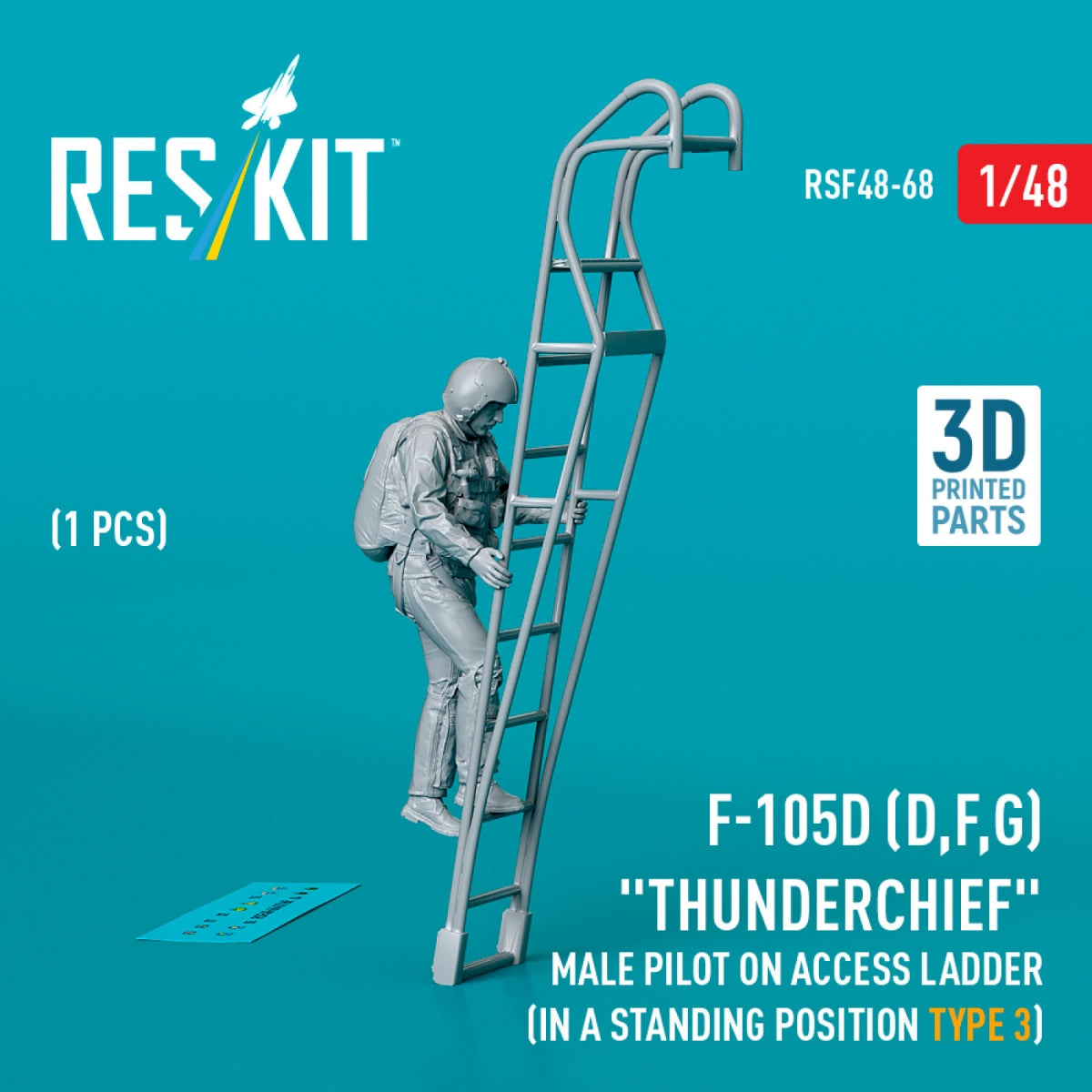RESKIT RSF48-0068 F-105 (D,F,G) &amp;quot;Thunderchief&amp;quot; male pilot on access ladder (in a standing position - type 3) (1 pcs) (3D Printed) 1/48 – zdjęcie 2