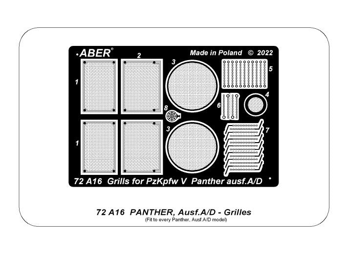 Aber 72A16 Siatki do niemieckiego czołgu Panther, Ausf.A/D / PzKpfw. V, Ausf.A/D, Panther - Grilles 1/72 – zdjęcie 3