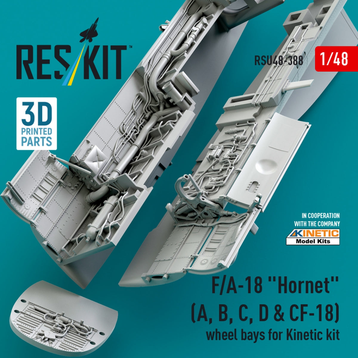 RESKIT RSU48-0388 F/A-18 &amp;quot;Hornet&amp;quot; (A, B, C, D &amp;amp; CF-18) wheel bays for Kinetic kit (3D printed) 1/48 – zdjęcie 4