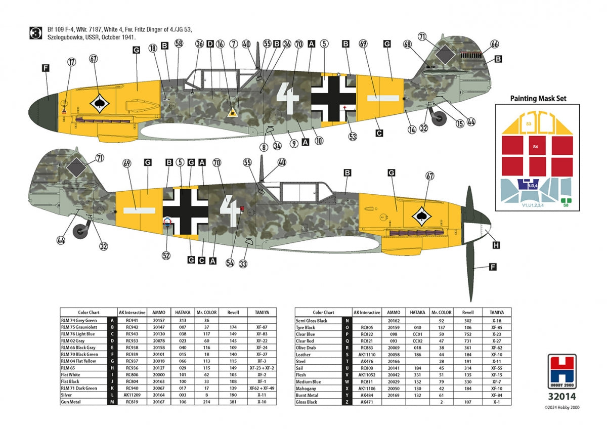 Hobby 2000 32014 Bf 109 F-4 Early (HASEGAWA + CARTOGRAF + MASQUES + PIÈCES EN MÉTAL) 1/32 – imagen 3