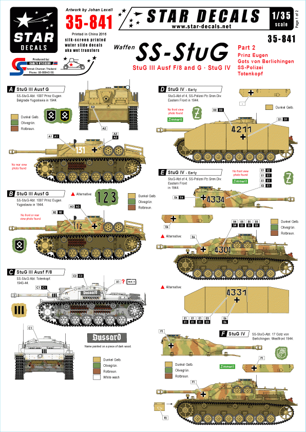 Star Decals 35-841 Waffen-SS StuG #2 1/35