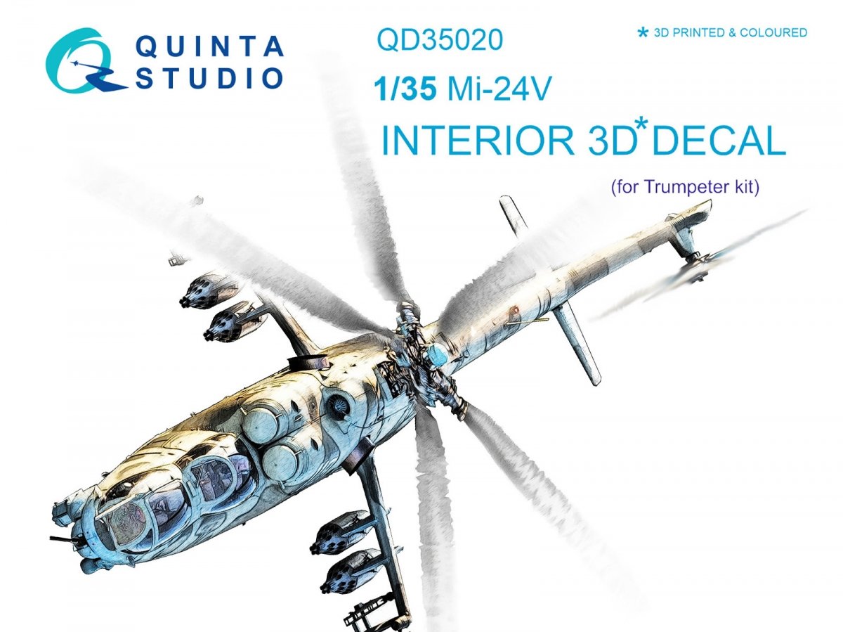 Intérieur imprimé en 3D et coloré sur papier décalcomanie Quinta Studio QD35020 Mi-24V (pour maquette Trumpeter) 1/35