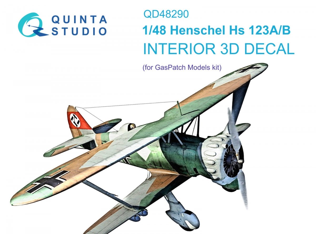 Intérieur imprimé en 3D et coloré sur papier décalcomanie Quinta Studio QD48290 Henschel Hs 123A/B (GasPatch models) 1/48