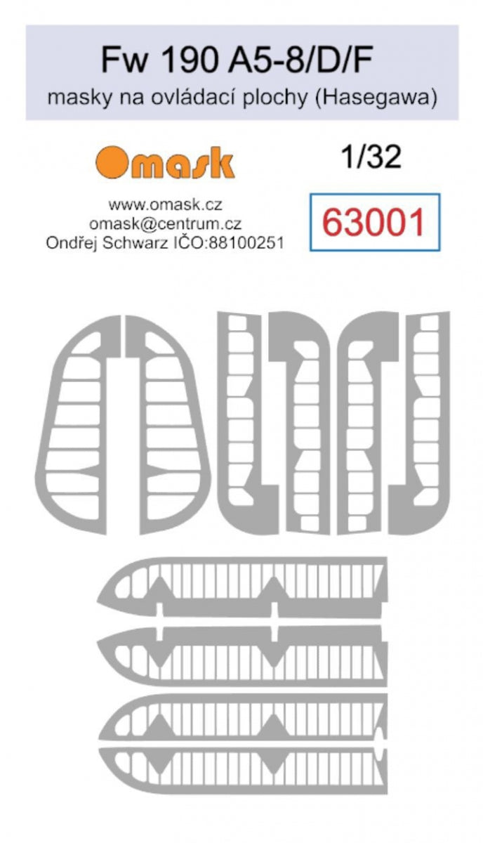 Masques Omask 63001 Fw 190 A5-8 / D / F pour surfaces de contrôle (pour Hasegawa) 1/32 