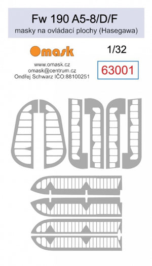 Masques Omask 63001 Fw 190 A5-8 / D / F pour surfaces de contrôle (pour Hasegawa) 1/32