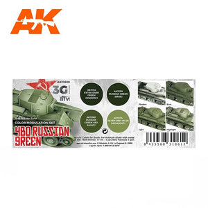 AK Interactive AK11639 4BO RUSSIAN GREEN MODULATION SET 4x17ml – immagine 2