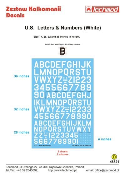 Techmod 48821 Lettres et chiffres américains blancs (1/48)