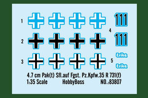 Hobby Boss 83807 4,7 cm Pak(t) Sfl.auf Fgst. Pz.Kpfw.35 R 731(f) (1/35) – imagen 4