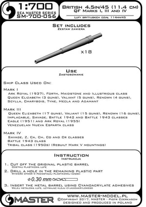 Master SM-700-056 British 4.5in/45 (11.4cm) QF Marks I, III et IV (18pcs) utilisé sur l&amp;#39;Ark Royal (1/700) – Bild 3