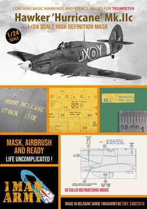Masques aérographe haute définition 1 Man Army 24DET010 Hawker Hurricane Mk.IIc pour maquettes Trumpeter au 1/24