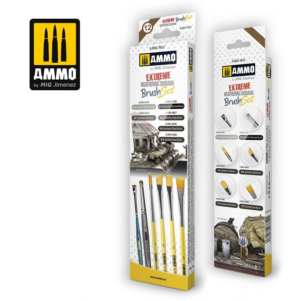 Ensemble de pinceaux pour diorama AMMO of Mig Jimenez 7612 Extreme Weathering Diorama