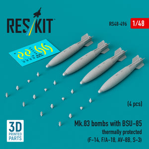 RESKIT RS48-0496 Bombes Mk.83 avec protection thermique BSU-85 (4 pièces) (impression 3D) 1/48