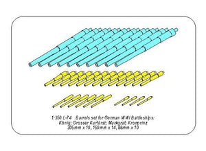 Ensemble de barils Aber 350L-74 pour les cuirassés allemands de la Première Guerre mondiale : König ; Grosser Kurfürst; Markgraf; Kronprinz 305 mm x 10, 150 mm x 14, 88 mm x 10 (1/350) – image 12