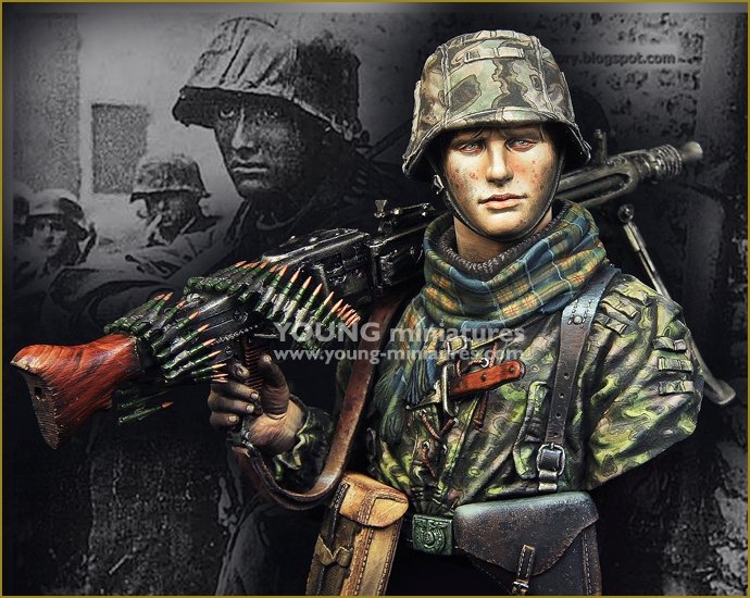 Young Miniatures YM1869 Jeune mitrailleur SS Waffen 1944 1/10
