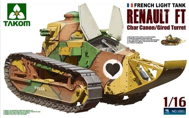 Takom 1001 Char léger français Renault FT Char Canon/Tourelle Girod 1/16