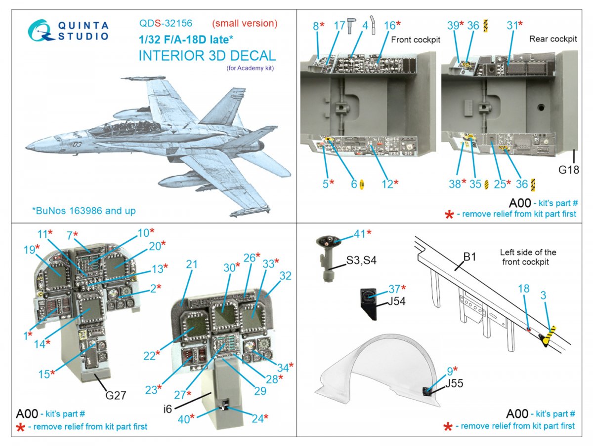 Intérieur imprimé en 3D et coloré sur papier décalcomanie Quinta Studio QDS-32156 F/A-18D (version tardive) (Academy) (Petite version) 1/32  – immagine 12