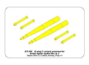 Aber A72 008 B wing (1 variante) armement pour chasseur britannique Spitfire Mk.I à V ; Hispano 20mm x 2 (1 variante), Browning .30 pointes x 4 (1/72) – Bild 4