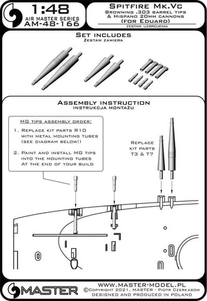 Master AM-48-166 Spitfire Mk. Vc - Canons Hispano de 20 mm sous carénages et embouts de canon Browning .303 (pour maquette Eduard) 1/48 – Bild 2