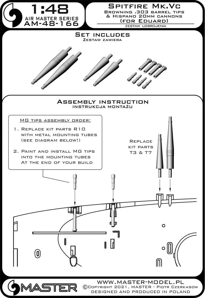 Master AM-48-166 Spitfire Mk. Vc - Canons Hispano de 20 mm sous carénages et embouts de canon Browning .303 (pour maquette Eduard) 1/48 – Bild 2