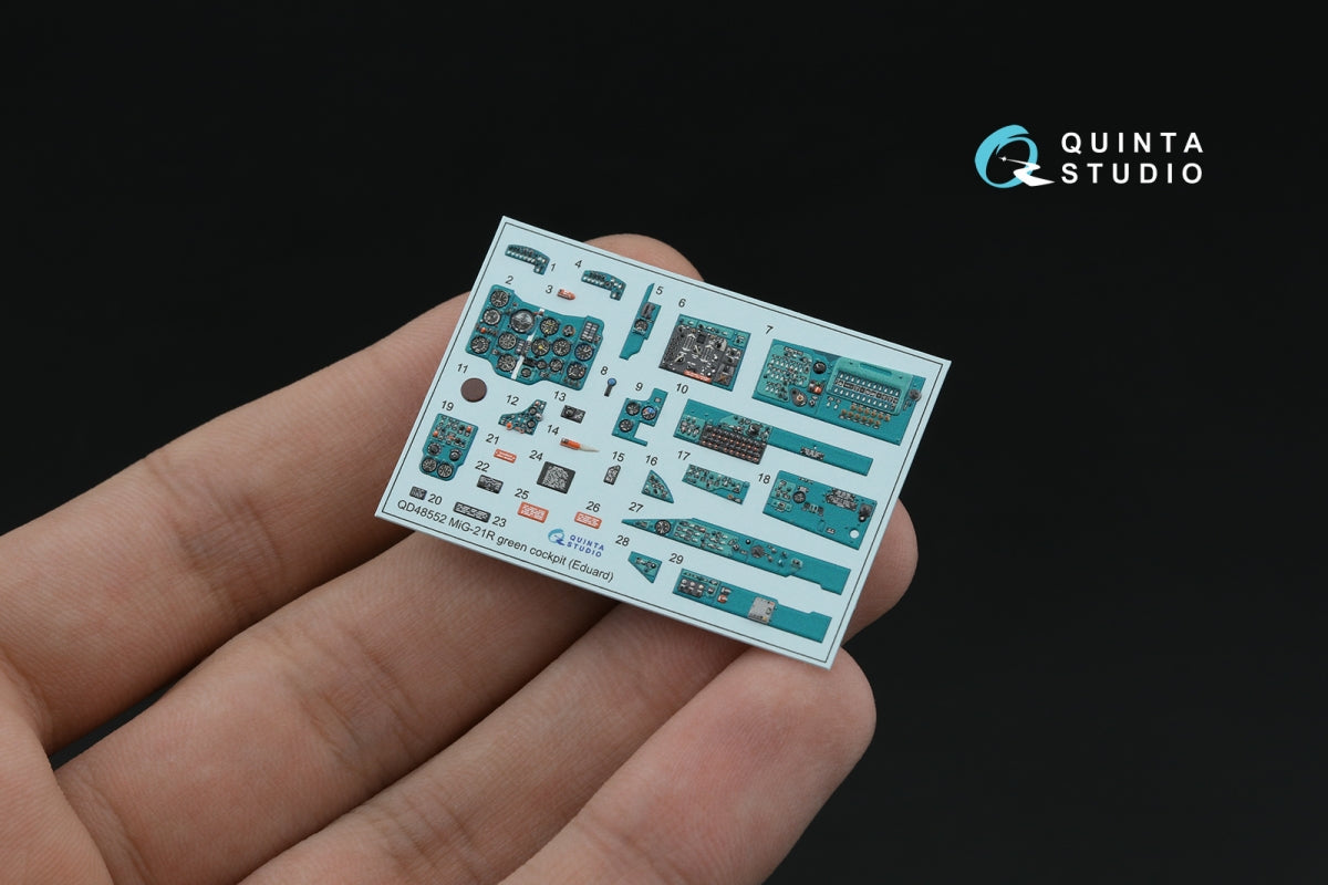 Quinta Studio QD+48552 MiG-21R (green cockpit panels) 3D-Printed &amp;amp; coloured Interior on decal paper (Eduard) (with 3D-printed resin parts) 1/48 – zdjęcie 5