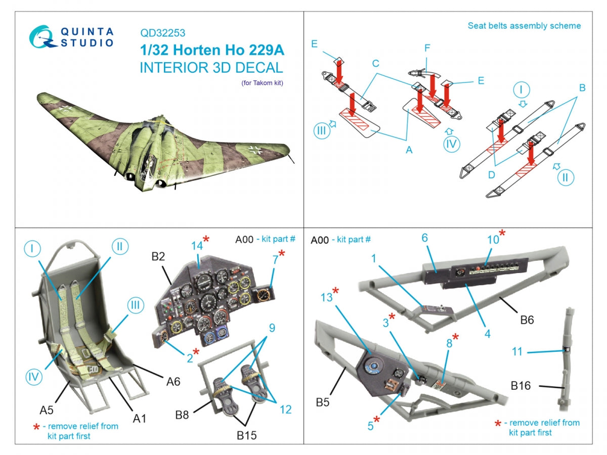 Intérieur imprimé en 3D et coloré sur papier décalcomanie (Takom) Quinta Studio QD32253 Horten Ho 229A 1/32 – Bild 10