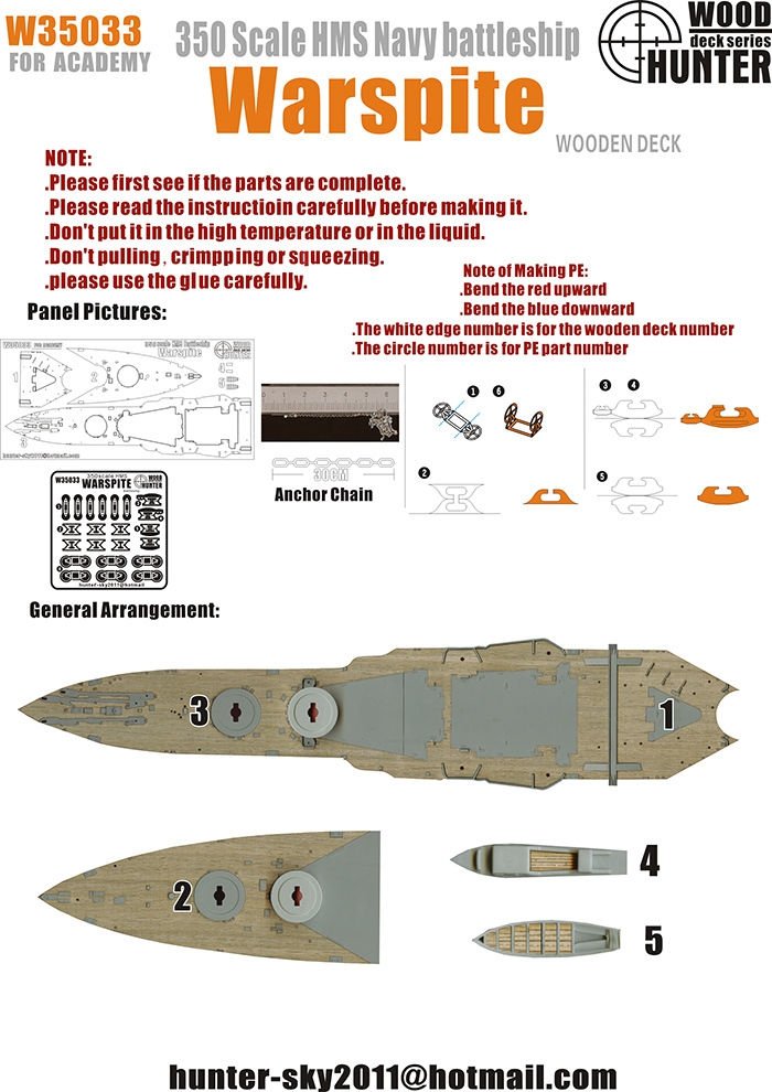Wood Hunter W35033 Pont en bois du HMS BATTLESHIP WARSPITE POUR ACADEMY (1/350)