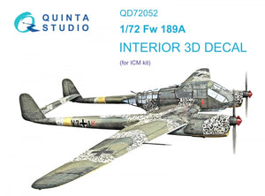 Intérieur imprimé en 3D et coloré sur papier décalcomanie Quinta Studio QD72052 Fw 189A (ICM) à l&amp;#39;échelle 1/72