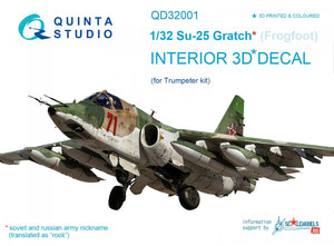 Intérieur imprimé en 3D et coloré sur papier décalcomanie Quinta Studio QD32001 Su-25 (pour maquette Trumpeter) 1/32