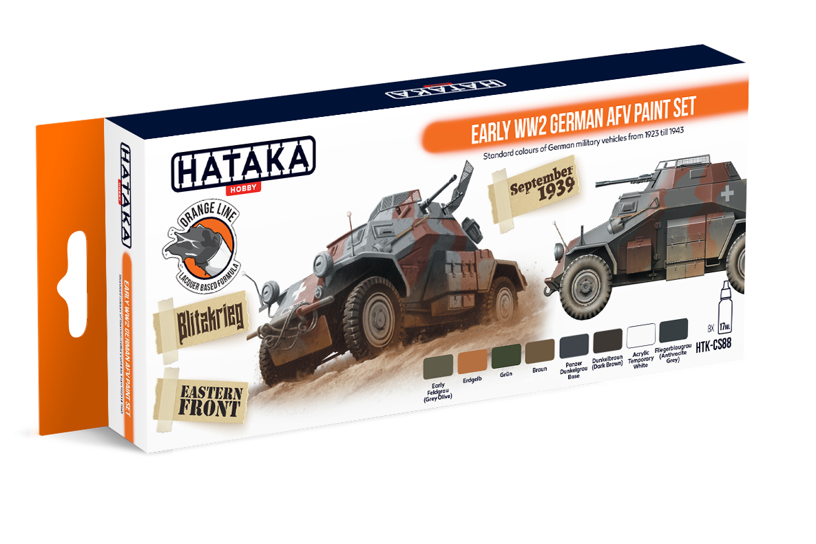 Coffret de peinture Hataka HTK-CS88 pour véhicules blindés allemands du début de la Seconde Guerre mondiale, 8 x 17 ml