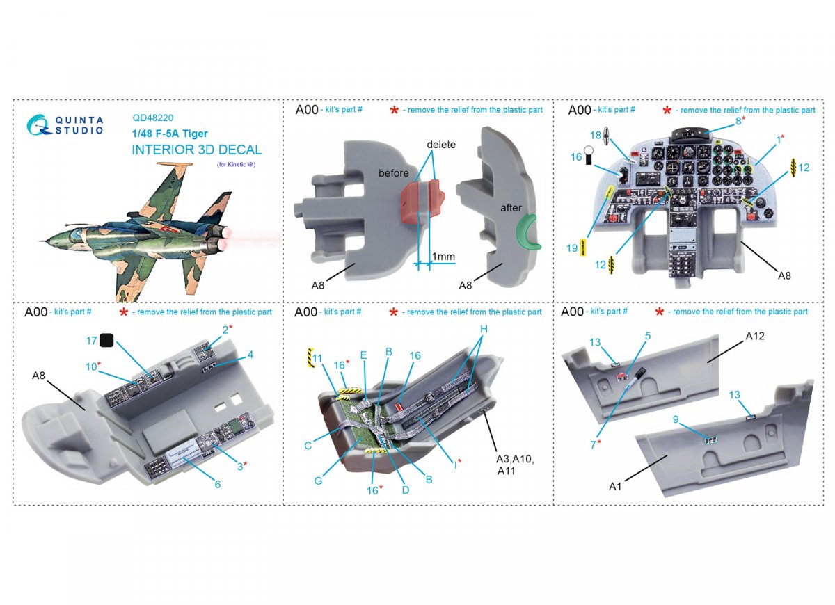 Intérieur imprimé en 3D et coloré du F-5A de Quinta Studio QD48220 (Kinetic) à l&amp;#39;échelle 1/48 – image 12