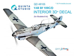 Intérieur imprimé en 3D et coloré sur papier décalcomanie Quinta Studio QD48105 Bf 109C/D (pour kit Modelsvit) 1/48