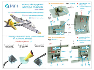 Maquette Quinta Studio QD32226 des compartiments navigateur, bombardier, mitrailleur latéral et mitrailleur de queue du Boeing B-17G. Intérieur coloré imprimé en 3D (HK models) à l&amp;#39;échelle 1/32. – immagine 2