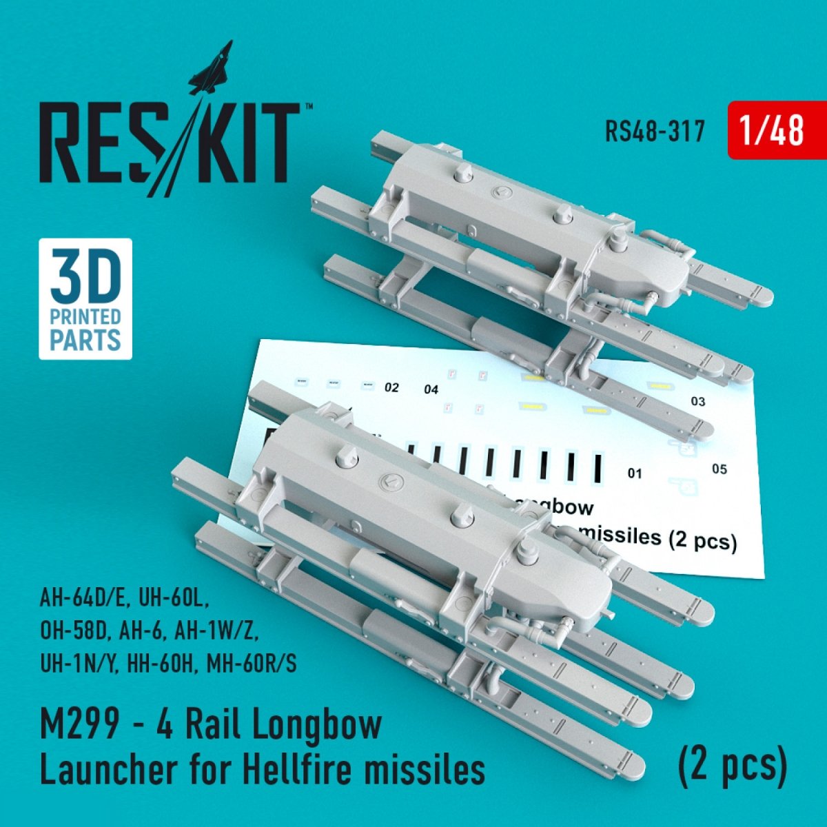 RESKIT RS48-0317 M299 - LANCEUR À 4 RAILS POUR MISSILES HELLFIRE (2 PIÈCES) 1/48