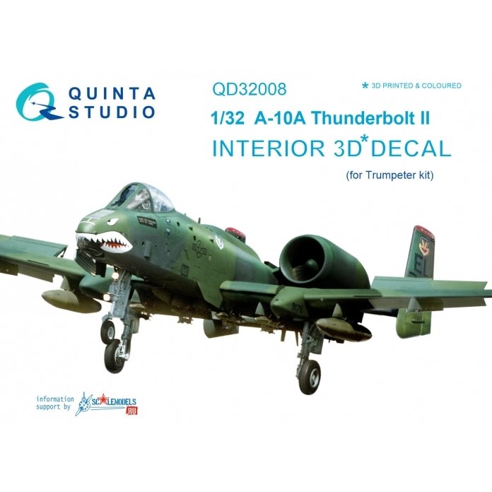 Quinta Studio QD32008 A-10A 3D-Printed &amp; colored Interior on decal paper (for Trumpeter kit) 1/32
