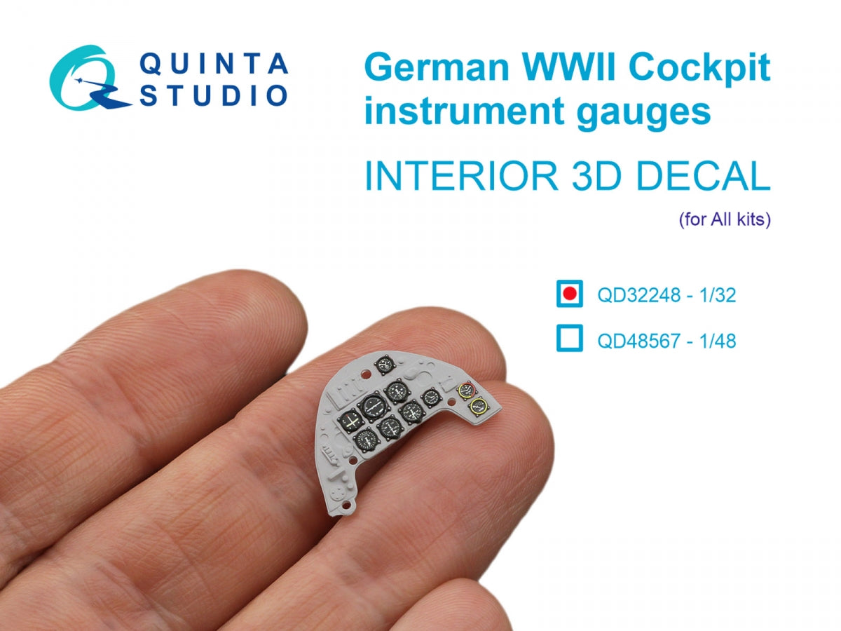 Quinta Studio QD32248 Instruments de cockpit allemands de la Seconde Guerre mondiale, imprimés en 3D et colorés, intérieur sur papier décalcomanie (Tous les kits) 1/32