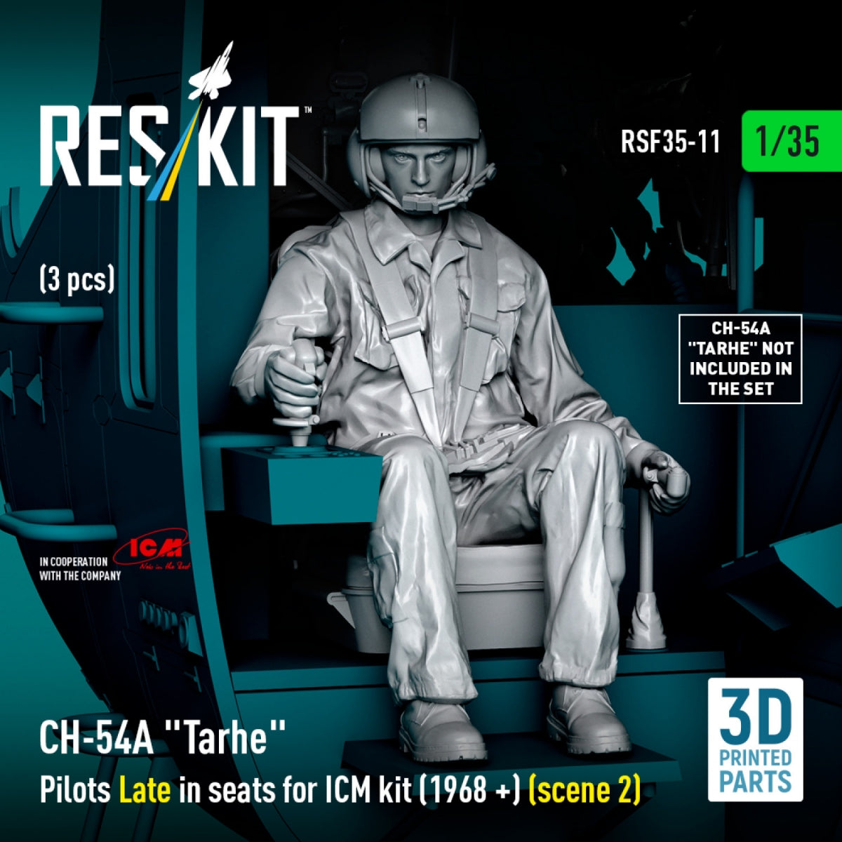 RESKIT RSF35-0011 CH-54A « Tarhe » Pilotes en retard dans leurs sièges pour kit ICM (1968 +) (scène 2) (3 pièces) (Impression 3D) 1/35 – image 4