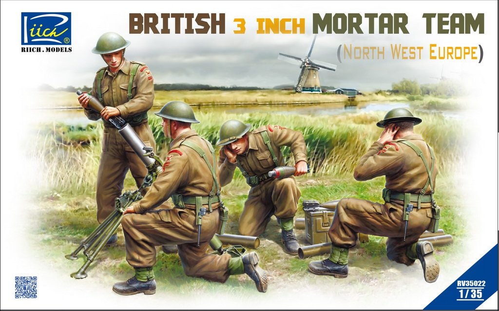 Maquettes Riich RV35022, ensemble d'une équipe de mortiers britanniques de 3 pouces (Europe du Nord-Ouest), échelle 1/35