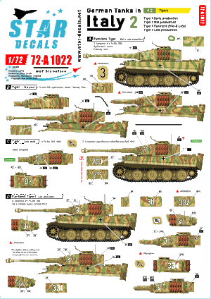 Star Decals 72-A1022 Chars allemands en Italie n° 2. Tigres. Échelle 1/72