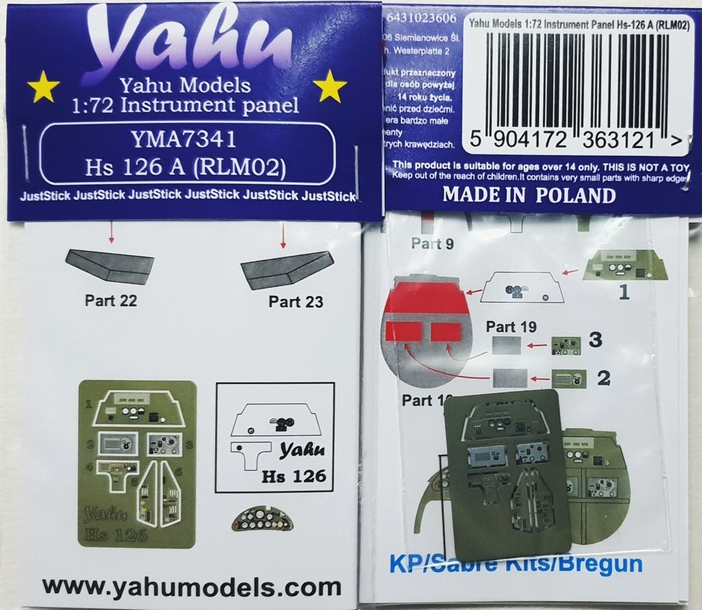 Yahu YMA7341 Hs-126 A-1 RLM02 KP / Saber Kits 1/72