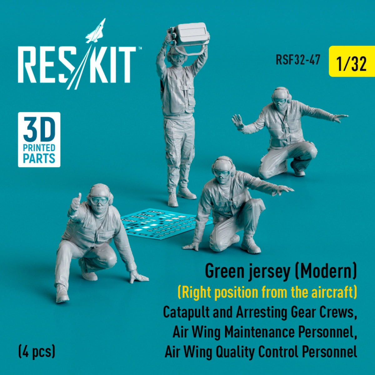 RESKIT RSF32-0047 Maillot vert (moderne) (position droite par rapport à l'avion) ​​Équipes de catapultage et de brin d'arrêt, personnel de maintenance de l'escadre aérienne, personnel de contrôle qualité de l'escadre aérienne (4 pièces) (Impression 3D) 1/32